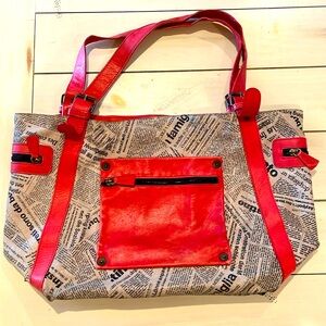 Mauricio Taiuti Leather Newsprint Tote